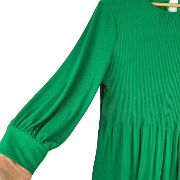 Adriana Papell Pleated Georgette Crepe Blouse Kelly Green Keyhole Blouse Small - Picture 5 of 12